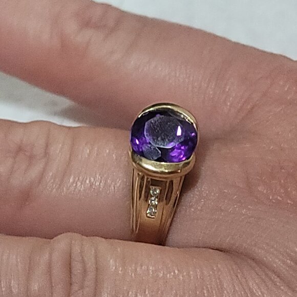 14k Yellow Gold Amethyst Solitaire Cocktail Ring W/ Diamond Accents 14.16 $1300 - Picture 10 of 11